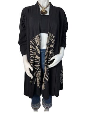 Kathmandu Imports Tie-Dye Black Open Front Cotton Duster Cardigan